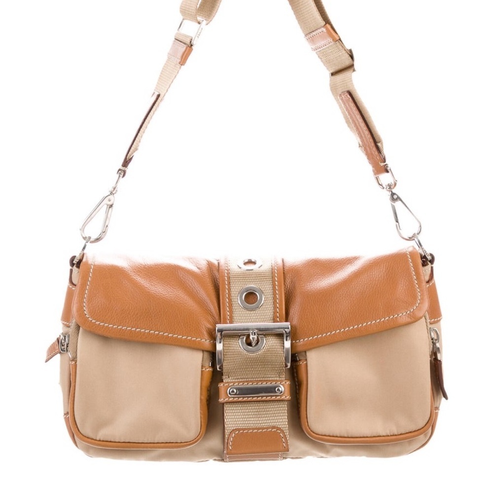 Prada Vitello Trim Tessuto Shoulder Bag Y2K Buckle Nylon Leather